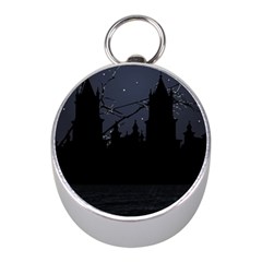 Dark Scene Illustration Mini Silver Compasses