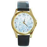 Blue pattern Round Gold Metal Watch Front