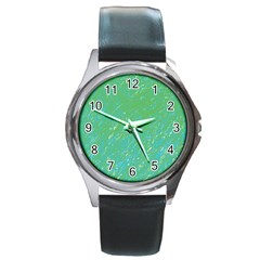 Green Pattern Round Metal Watch by Valentinaart