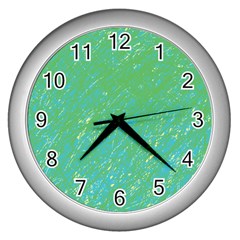 Green Pattern Wall Clocks (silver)  by Valentinaart