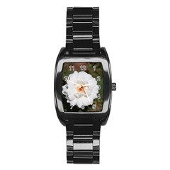 White Petal Stainless Steel Barrel Watch