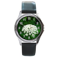 Beetle And Flower Round Metal Watch by randolpheckel