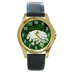 Beetle And Flower Round Gold Metal Watch by randolpheckel