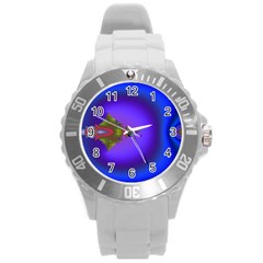 Into The Blue Fractal Round Plastic Sport Watch (l) by Fractalsandkaleidoscopes