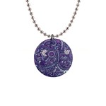 Purple Hippie Flowers Pattern, zz0102, 1  Button Necklace Front