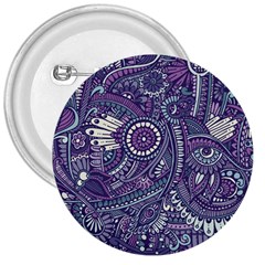 Purple Hippie Flowers Pattern, Zz0102, 3  Button by Zandiepants