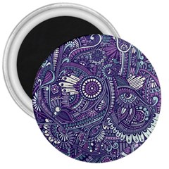 Purple Hippie Flowers Pattern, Zz0102, 3  Magnet by Zandiepants