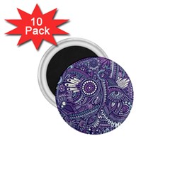 Purple Hippie Flowers Pattern, Zz0102, 1 75  Magnet (10 Pack)  by Zandiepants