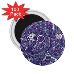 Purple Hippie Flowers Pattern, Zz0102, 2 25  Magnet (100 Pack) 