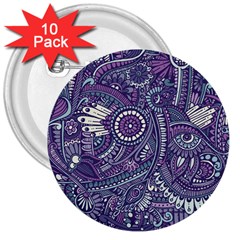 Purple Hippie Flowers Pattern, Zz0102, 3  Button (10 Pack)