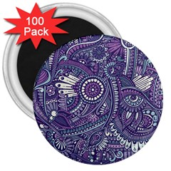 Purple Hippie Flowers Pattern, Zz0102, 3  Magnet (100 Pack) by Zandiepants