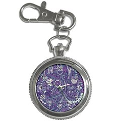 Purple Hippie Flowers Pattern, Zz0102, Key Chain Watch by Zandiepants