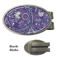 Purple Hippie Flowers Pattern, Zz0102, Money Clip (oval)