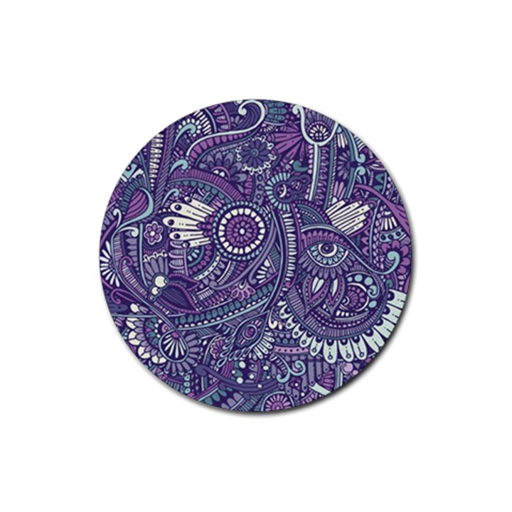 Purple Hippie Flowers Pattern, zz0102, Rubber Coaster (Round)