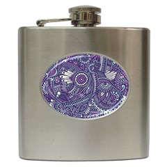 Purple Hippie Flowers Pattern, Zz0102, Hip Flask (6 Oz) by Zandiepants