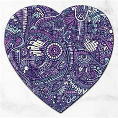 Purple Hippie Flowers Pattern, Zz0102, Jigsaw Puzzle (heart) by Zandiepants