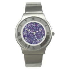 Purple Hippie Flowers Pattern, Zz0102, Stainless Steel Watch by Zandiepants