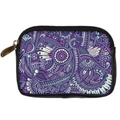 Purple Hippie Flowers Pattern, Zz0102, Digital Camera Leather Case by Zandiepants