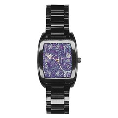 Purple Hippie Flowers Pattern, Zz0102, Stainless Steel Barrel Watch by Zandiepants