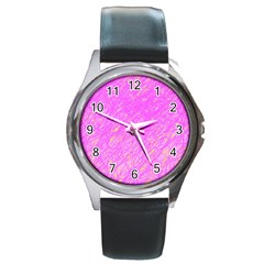 Pink Pattern Round Metal Watch by Valentinaart