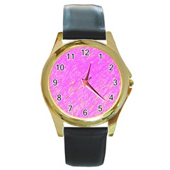 Pink Pattern Round Gold Metal Watch