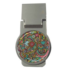 Colorful Hippie Flowers Pattern, Zz0103 Money Clip (round) by Zandiepants