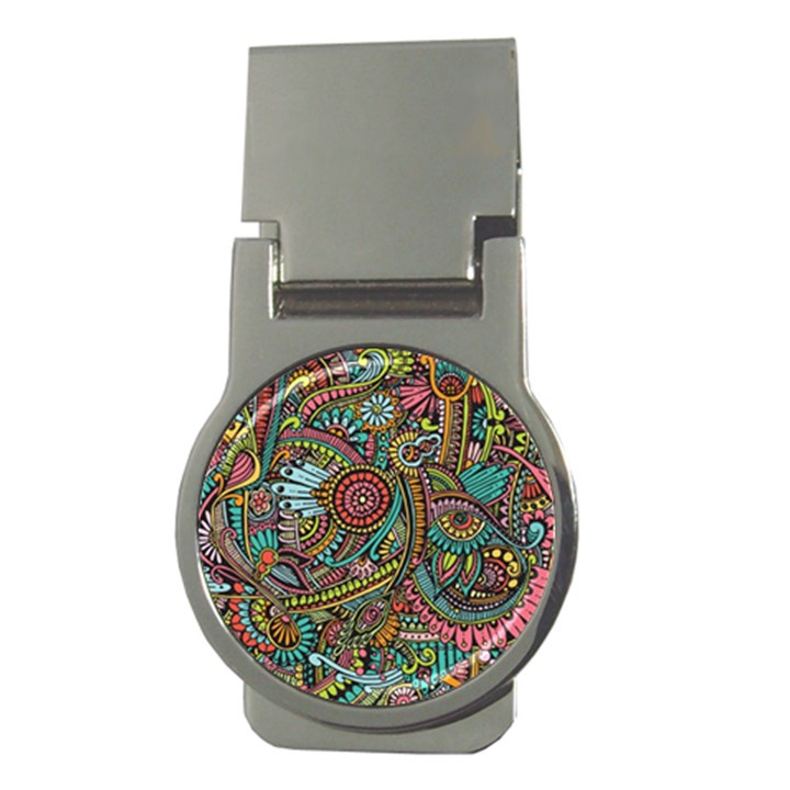 Colorful Hippie Flowers Pattern, zz0103 Money Clip (Round)