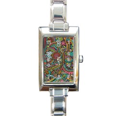 Colorful Hippie Flowers Pattern, Zz0103 Rectangle Italian Charm Watch