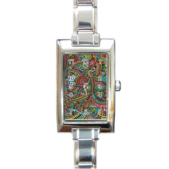 Colorful Hippie Flowers Pattern, zz0103 Rectangle Italian Charm Watch