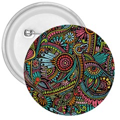 Colorful Hippie Flowers Pattern, Zz0103 3  Button by Zandiepants