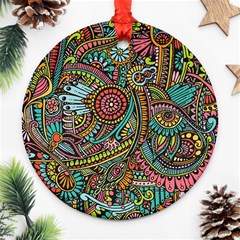 Colorful Hippie Flowers Pattern, Zz0103 Ornament (round) by Zandiepants