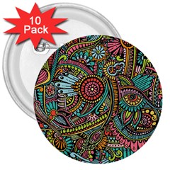 Colorful Hippie Flowers Pattern, Zz0103 3  Button (10 Pack)