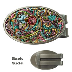 Colorful Hippie Flowers Pattern, Zz0103 Money Clip (oval) by Zandiepants