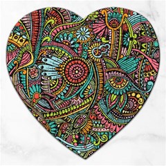 Colorful Hippie Flowers Pattern, Zz0103 Jigsaw Puzzle (heart)