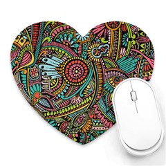 Colorful Hippie Flowers Pattern, Zz0103 Heart Mousepad by Zandiepants