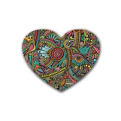 Colorful Hippie Flowers Pattern, Zz0103 Rubber Coaster (heart) by Zandiepants