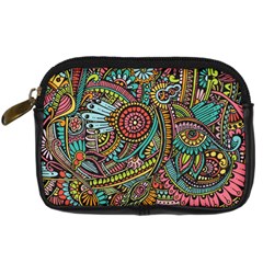 Colorful Hippie Flowers Pattern, Zz0103 Digital Camera Leather Case by Zandiepants