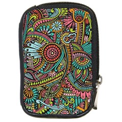 Colorful Hippie Flowers Pattern, Zz0103 Compact Camera Leather Case by Zandiepants