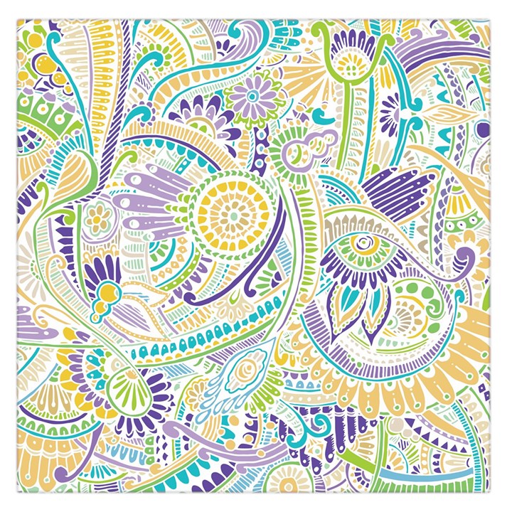 Purple, Green, Yellow Hippie Flowers Pattern, zz0104 Large Satin Scarf (Square)