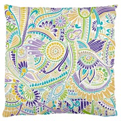 Purple, Green, Yellow Hippie Flowers Pattern, Zz0104 Large Cushion Case (one Side) by Zandiepants