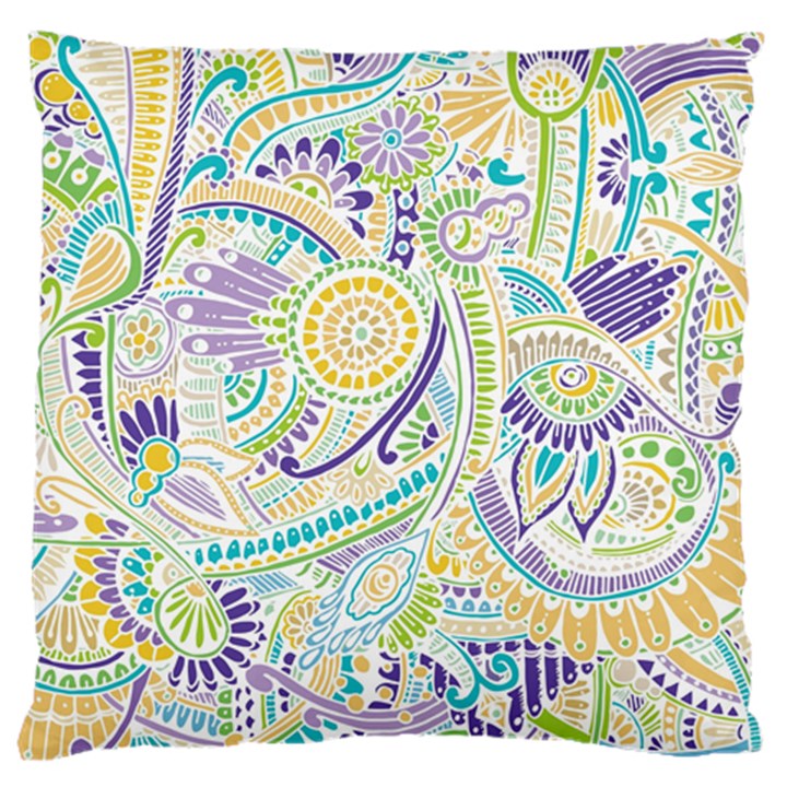 Purple, Green, Yellow Hippie Flowers Pattern, zz0104 Large Cushion Case (One Side)