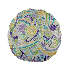 Purple, Green, Yellow Hippie Flowers Pattern, Zz0104 Standard 15  Premium Round Cushion  by Zandiepants