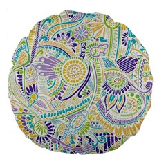 Purple, Green, Yellow Hippie Flowers Pattern, Zz0104 Large 18  Premium Round Cushion  by Zandiepants