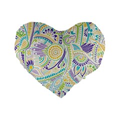 Purple, Green, Yellow Hippie Flowers Pattern, Zz0104 Standard 16  Premium Heart Shape Cushion  by Zandiepants