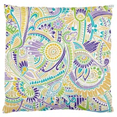 Purple, Green, Yellow Hippie Flowers Pattern, Zz0104 Large Flano Cushion Case (one Side) by Zandiepants