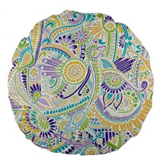 Purple, Green, Yellow Hippie Flowers Pattern, Zz0104 Large 18  Premium Flano Round Cushion  by Zandiepants