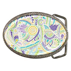 Purple, Green, Yellow Hippie Flowers Pattern, Zz0104 Belt Buckle by Zandiepants