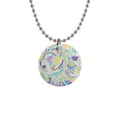 Purple, Green, Yellow Hippie Flowers Pattern, Zz0104 1  Button Necklace by Zandiepants