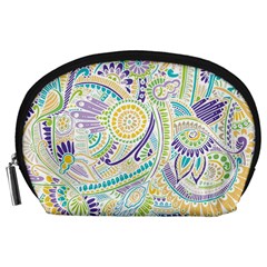 Purple, Green, Yellow Hippie Flowers Pattern, Zz0104 Accessory Pouch (large) by Zandiepants