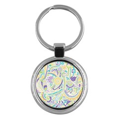 Purple, Green, Yellow Hippie Flowers Pattern, Zz0104 Key Chain (round) by Zandiepants